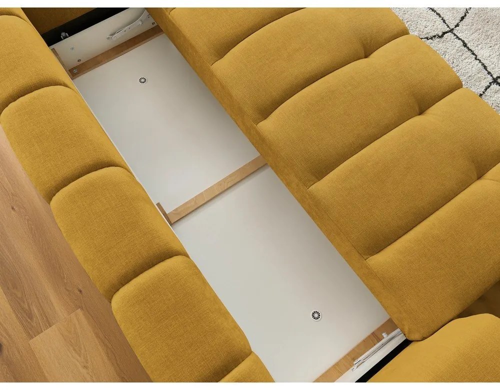 Rozkladacia/s úložným priestorom pohovka v horčicovej farbe 251 cm Fuji – Bobochic Paris