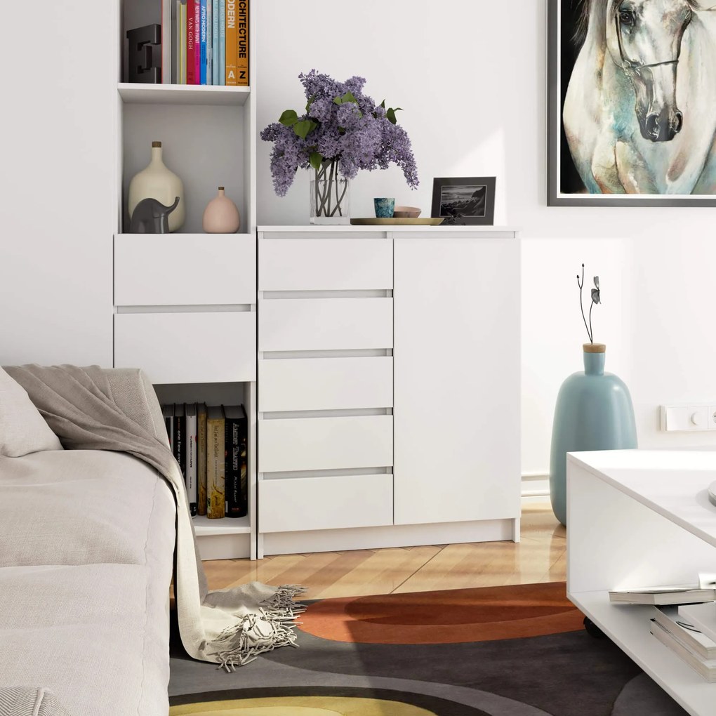 Komoda JERRY 80 cm 1 dveře 5 zásuvek bílá