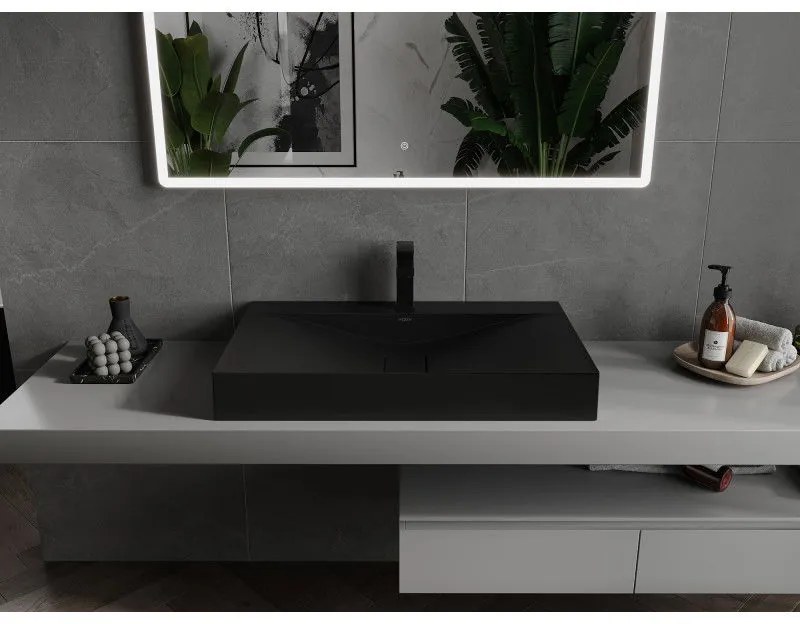 Mexen Poli, umývadlo na dosku z konglomerátu 1/O 80 x 48 cm, čierna matná, 23028071