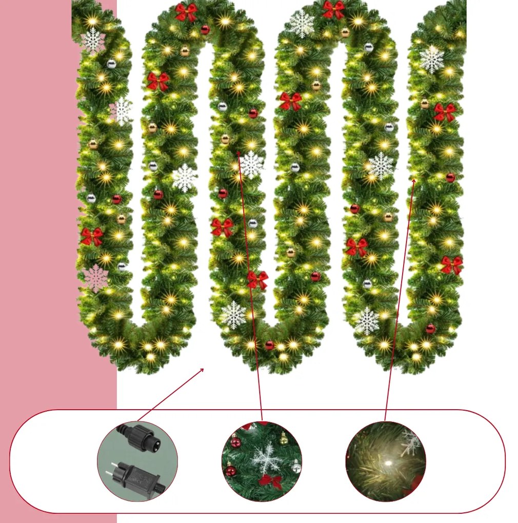 Jurhan Vianočná girlanda ANDREA s osvetlením, zdobená, 5m, zelená