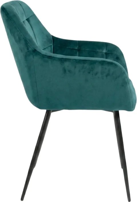 Tmavozelené jedálenské kreslo LOREN VELVET s čiernymi nohami