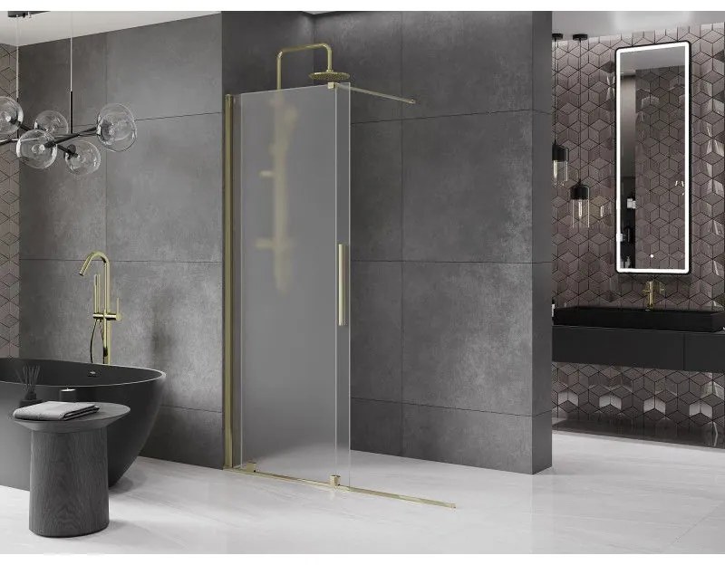 Mexen Velar, sprchová zástena s posuvnými dverami Walk-in 150 x 200 cm, 8mm sklo námraza, zlatá lesklá, 871-150-000-33-50