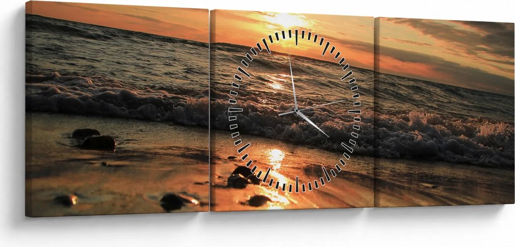 Obraz - Západ slnka pri oceáne (s hodinami) (90x30 cm)
