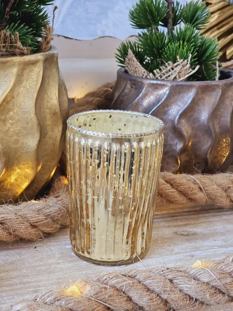 Zlatý sklenený svietnik na čajovú sviečku Houder Gold - 6*9 cm
