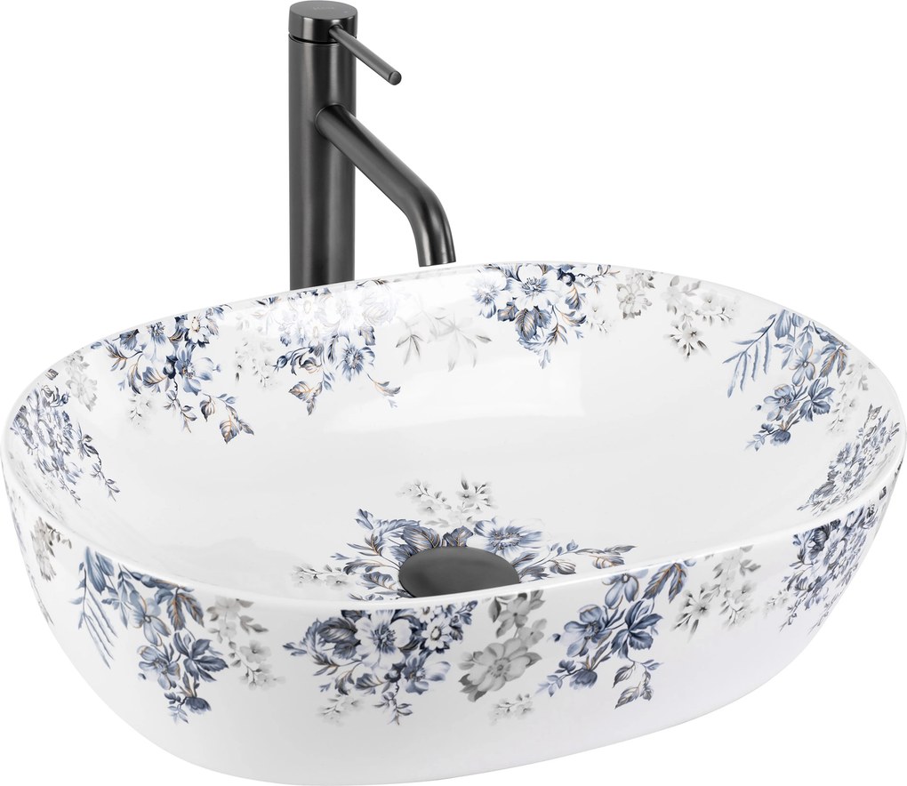 Rea Veronica Shiny, umývadlo na dosku 485x350x135 mm, biela-modrá, REA-U7890