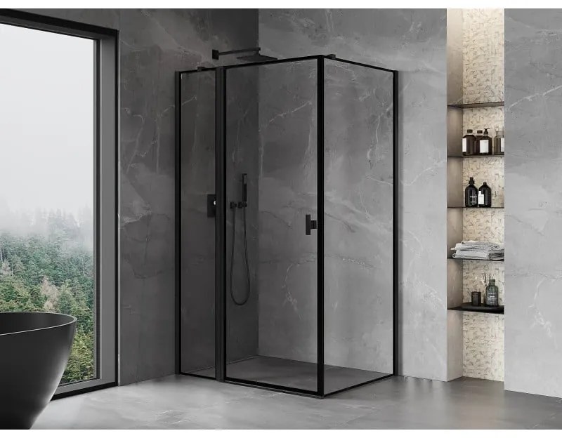 Mexen Mist T, sprchový kút s krídlovými dverami, ľavý, 80 x 90 cm, 8mm číre sklo, čierny profil, 8A4T-090-080-70-70-L