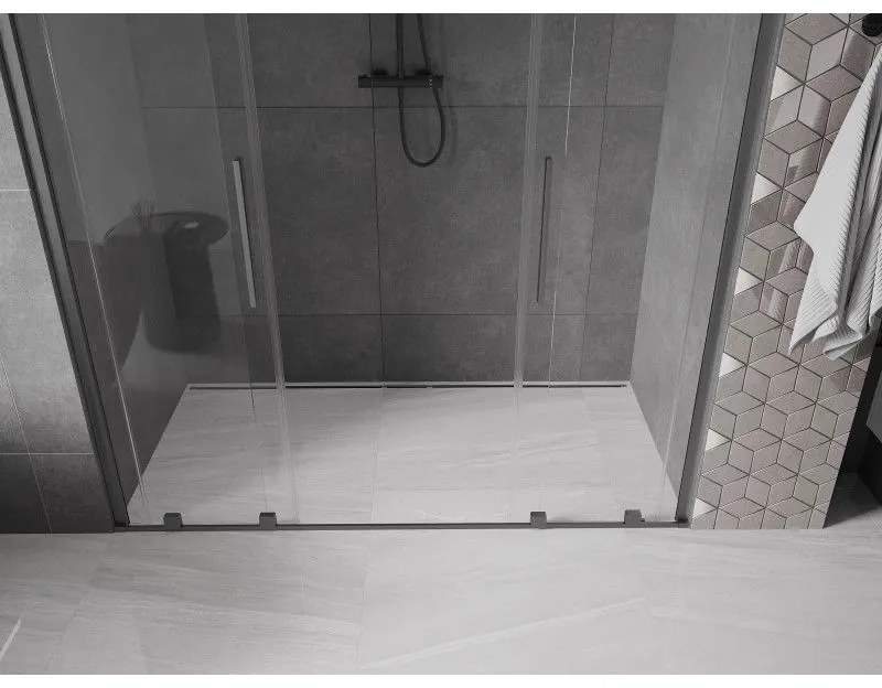 Mexen Velar Duo, posuvné dvere do otvoru 200x200 cm, 8mm číre sklo, grafitová matná, 871-200-000-02-66