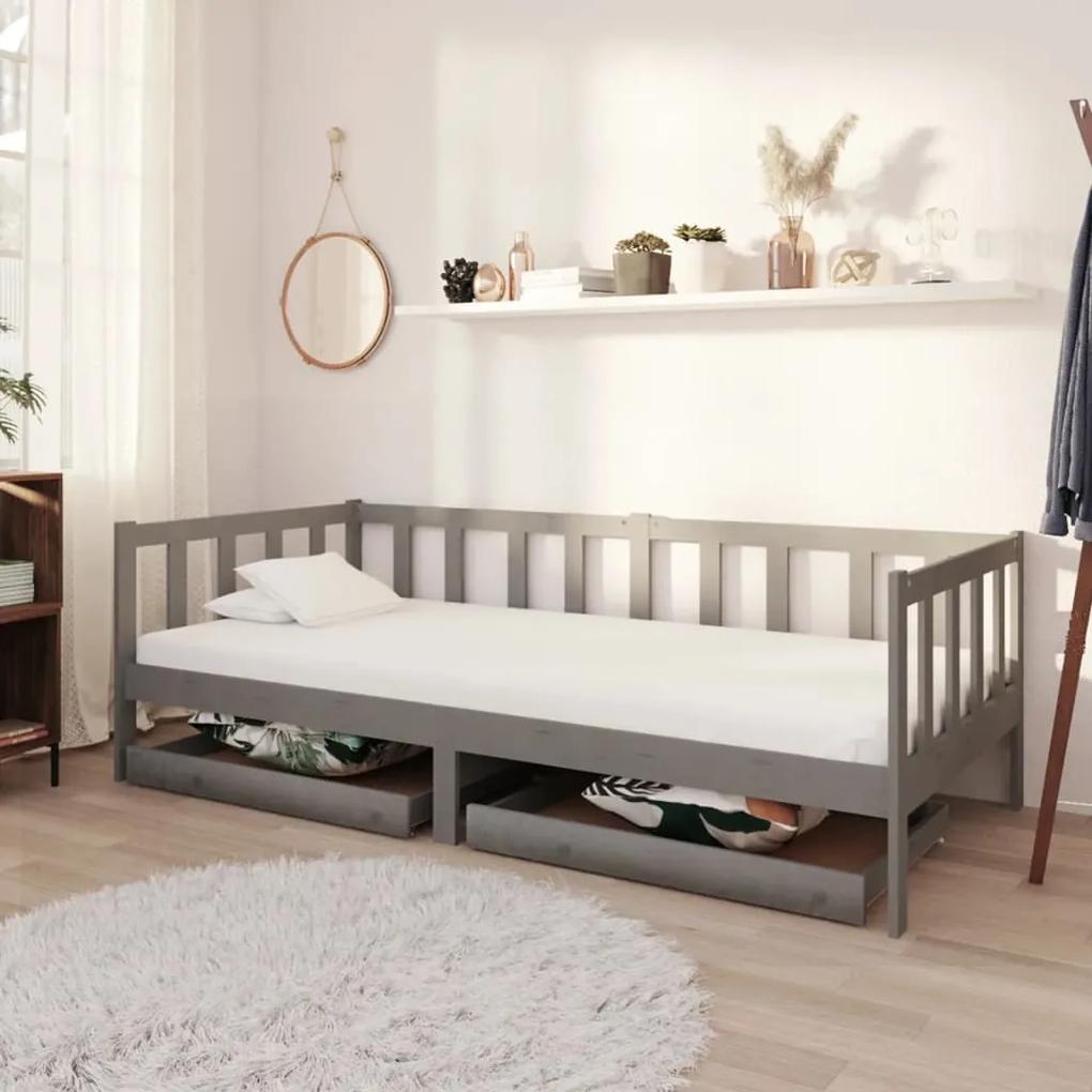 vidaXL Denná posteľ so zásuvkami 90x200 cm sivá borovicové drevo