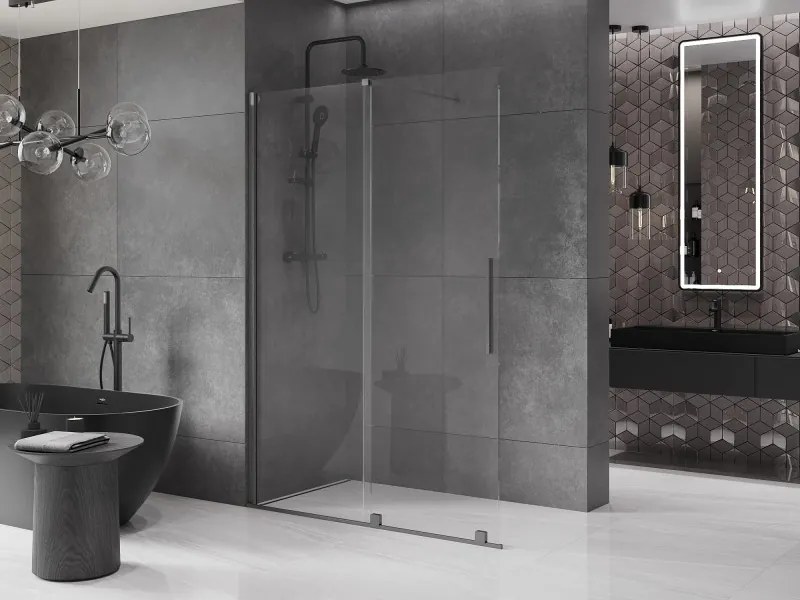 Mexen Velar, posuvné dvere do otvoru typ Walk-In 150 cm, 8mm číre sklo, grafitová matná, 871-150-000-03-66