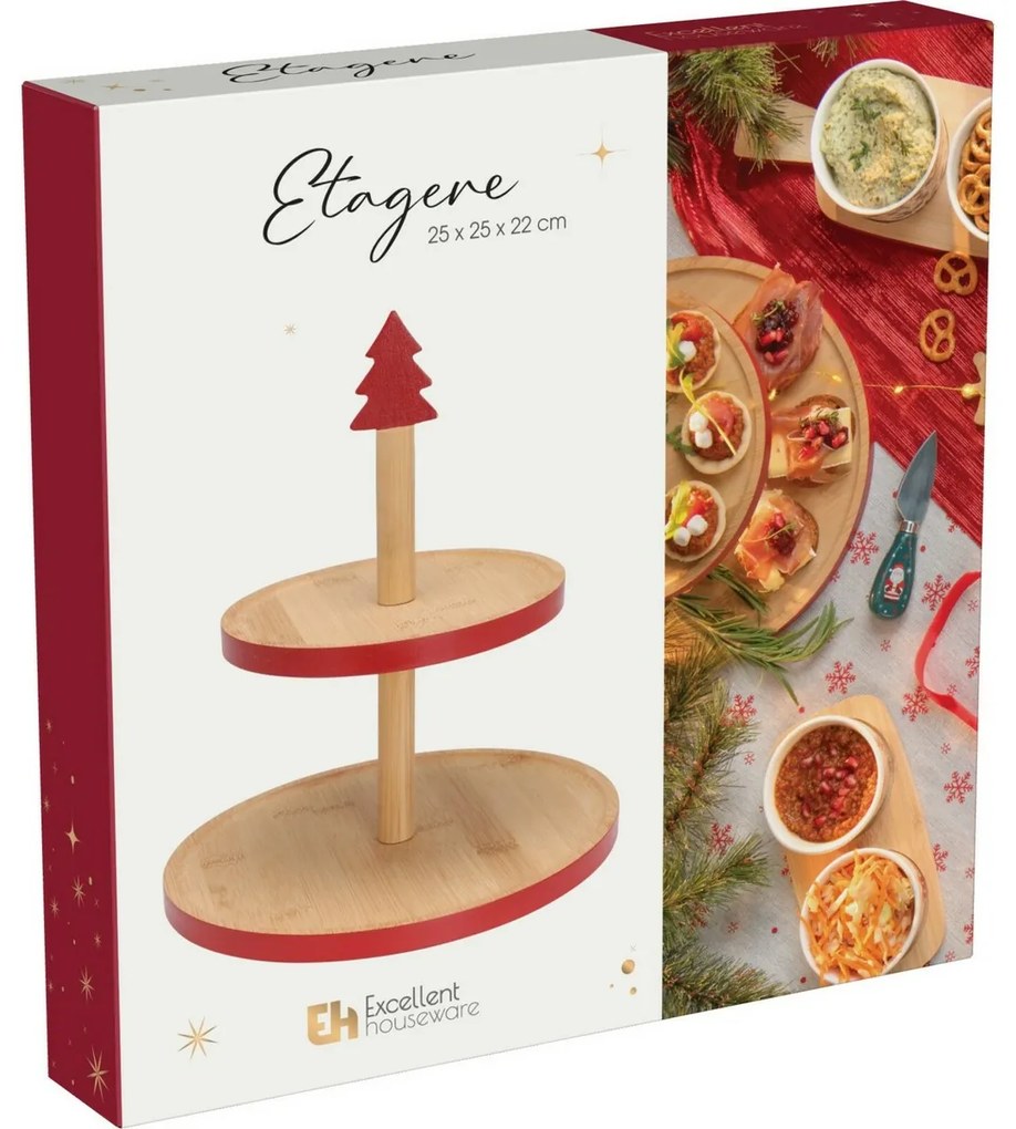 Bambusový etažér na cukroví 2 poschodia, červená