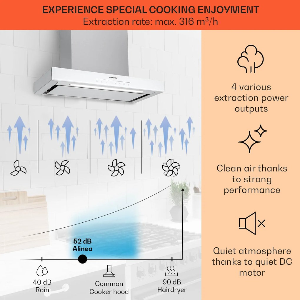 Alinea 60, digestor, 60 cm, nástenný, 500 m³/h, WiFi, A++, dotykový displej