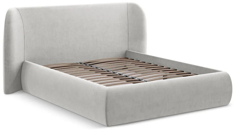 Svetlosivá čalúnená dvojlôžková posteľ s úložným priestorom s roštom 180x200 cm Hauke – Makamii