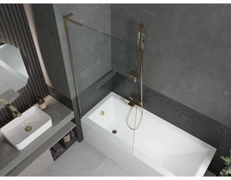 Mexen Next L, 1-krídlová vaňová zástena 90 x 150 cm, 6mm číre sklo, zlatý lesklý profil, 895-090-000-03-00-50