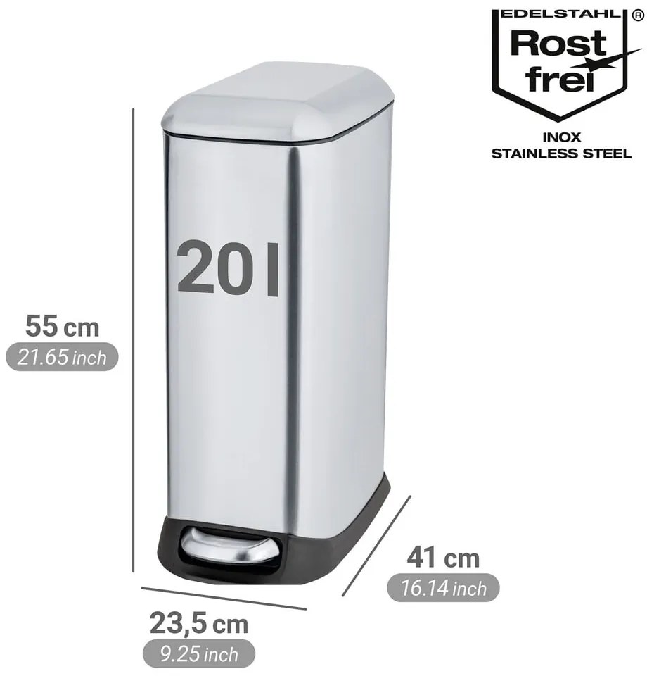 Pedálový odpadkový kôš z nehrdzavejúcej ocele v striebornej farbe 20 l Design – Wenko