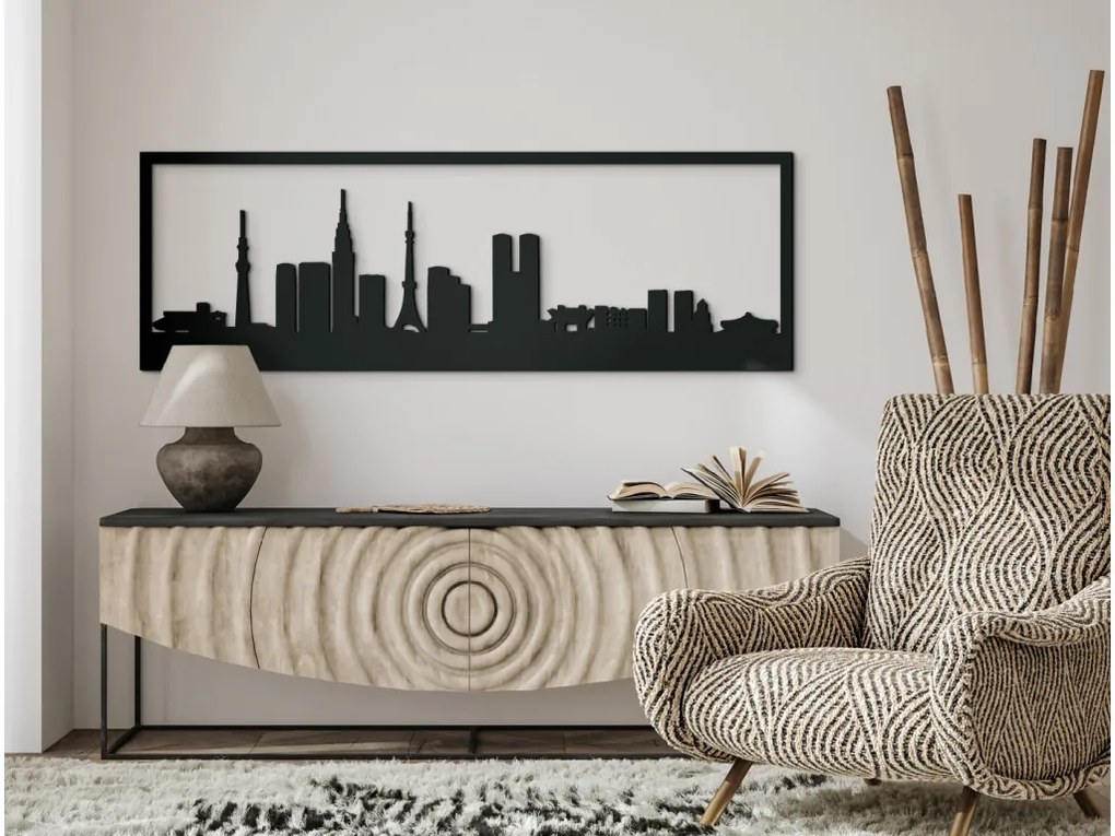 drevko Obraz Tokio panoráma Rozmer obrazu: 29,5 x 89 cm, Farba dekorácie: Čierna