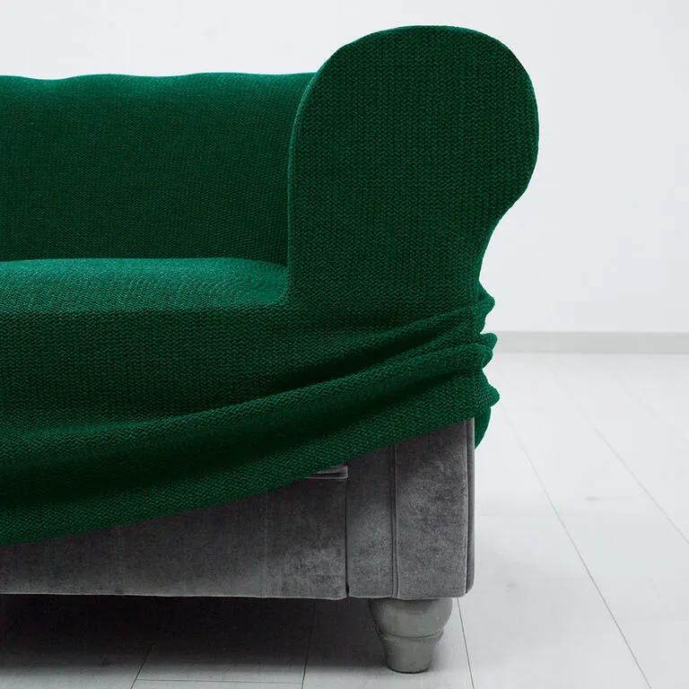 Super strečové poťahy HARMONIA zelená sedačka s otomanom vpravo (š. 210 - 320 cm)