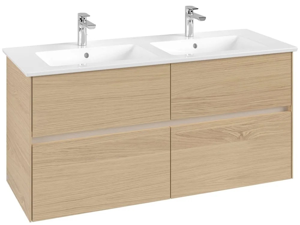 VILLEROY &amp; BOCH Collaro závesná skrinka pod dvojumývadlo, 4 zásuvky, s LED osvetlením, 1261 x 480 x 610 mm, Nordic Oak, C147B0VJ