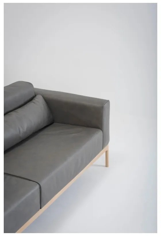 Tmavosivá pohovka z byvolej s konštrukciou z masívneho dubového dreva Gazzda Fawn, 240 cm