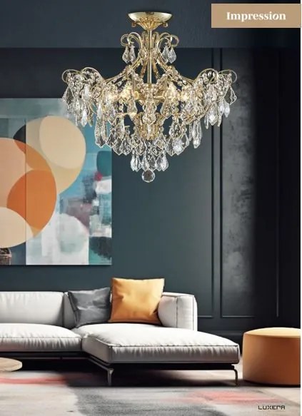 Krištáľ stropnica luster Luxera 3304 GRANADA II GOLD Ø53
