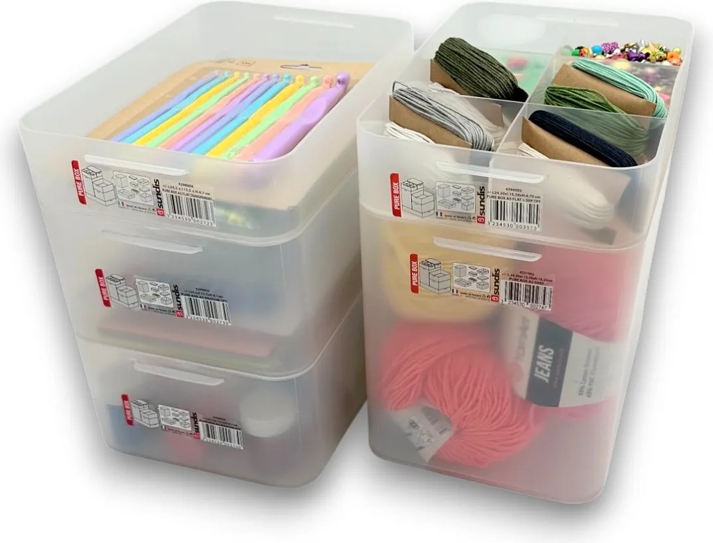 Súprava 5 plastových úložných organizérov PURE BOX A5, mliečny