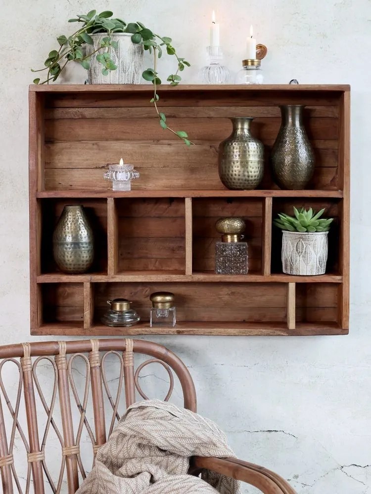 Hnedá antik drevená polička s priehradkami Grimaud Unit - 70*12*55 cm