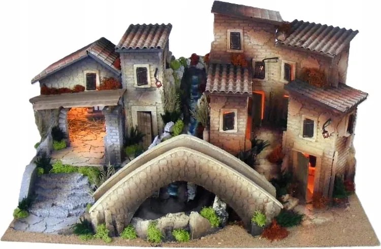 Vianočný Betlehem s osvetlením a vodopádom – 80x45x40 cm, pre postavy 10 cm