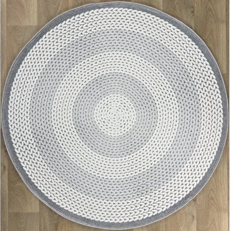 TA Koberec 250371N-1 BARI PRINT bielo-sivý okrúhly Rozmer: 100x100 cm