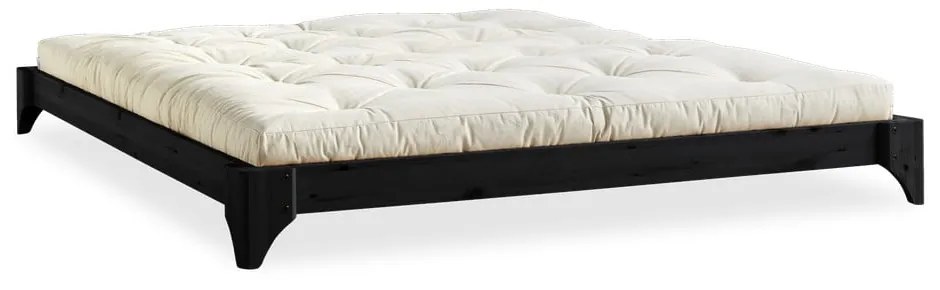 Dvojlôžková posteľ z borovicového dreva s matracom Karup Design Elan Double Latex Black/Natural, 160 × 200 cm