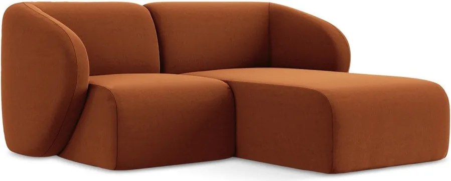 Zamatová rohová pohovka v terakotovej farbe (pravý roh/s leňoškou) Lani – Makamii