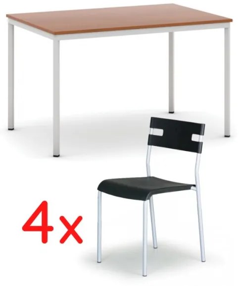Zostava jedálenský stôl 1200 m + 4 plastové stoličky LINDY čierne ZADARMO