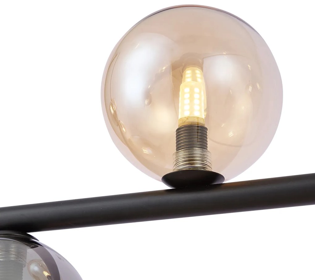 Závesná lampa čierna s dymovým a jantárovým sklom obdĺžniková 8-svetiel - Monaco