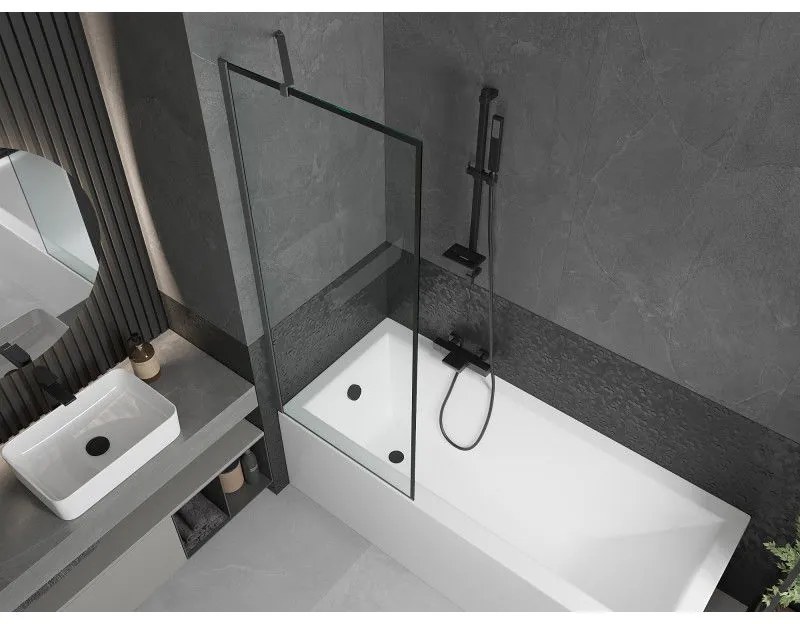 Mexen Next, 1-krídlová vaňová zástena 70 x 150 cm, 6mm číre sklo - čierny vzor, grafitová, 895-070-000-00-70-95