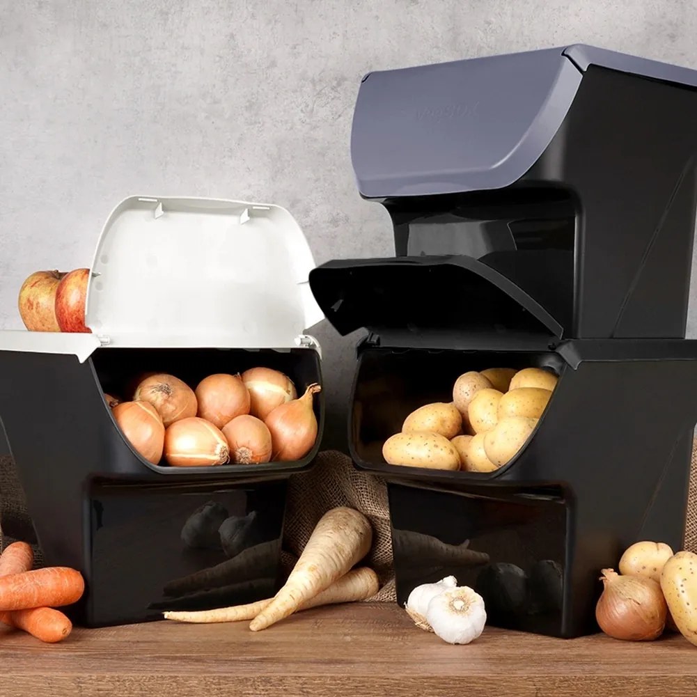 VILDE Úložný box na zemiaky a cibuľu s vetraním, VEGBOX sivý (14l - 5-8kg zemiakov)