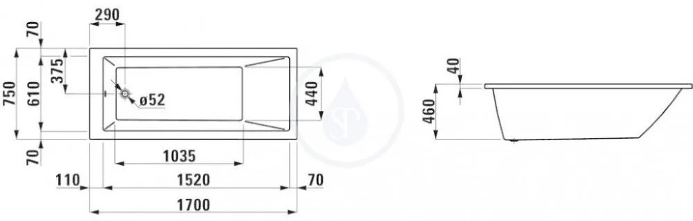 LAUFEN Pro Vaňa, 1700 mm x 750 mm, biela H2319500000001