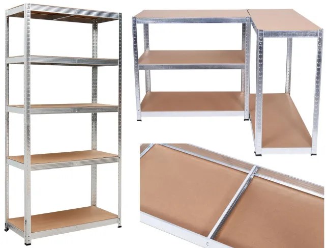 Regál 180x90x30 cm strieborný