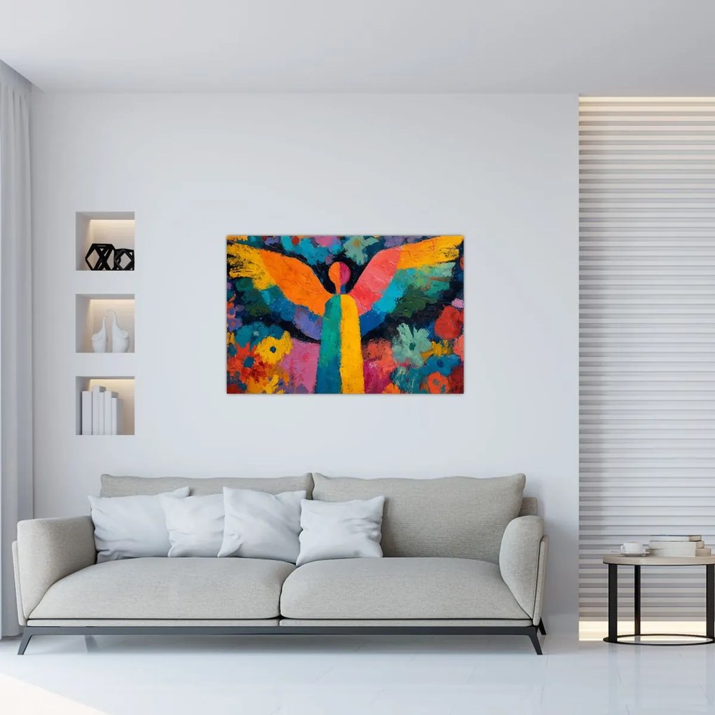 Obraz - Abstraktný anjel s kvetmi (90x60 cm)