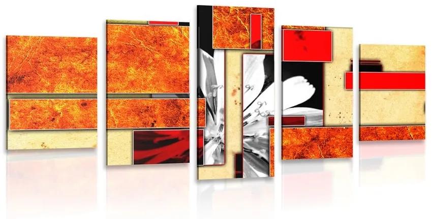 5-dielny obraz oranžová kvetinová abstrakcia - 100x50