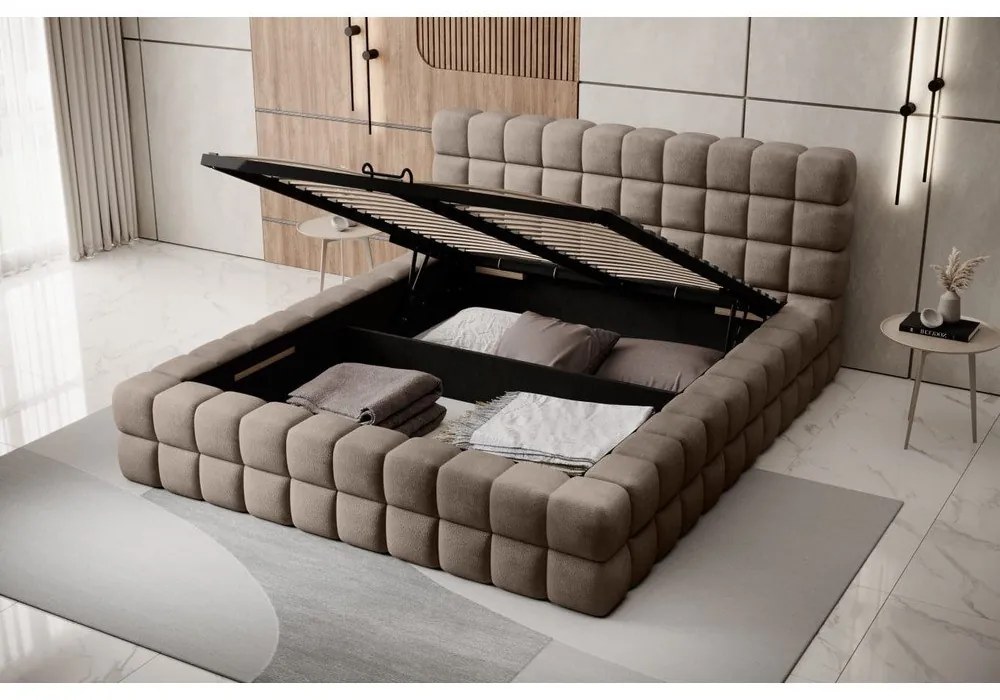 Sivá čalúnená dvojlôžková posteľ s úložným priestorom s roštom 180x200 cm Dizzle – ELTAP