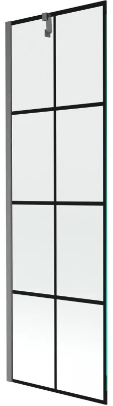 Mexen Next, 1-krídlová vaňová zástena 60 x 150 cm, 6mm číre sklo - čierny vzor, brúsený grafit, 895-060-000-00-77-66