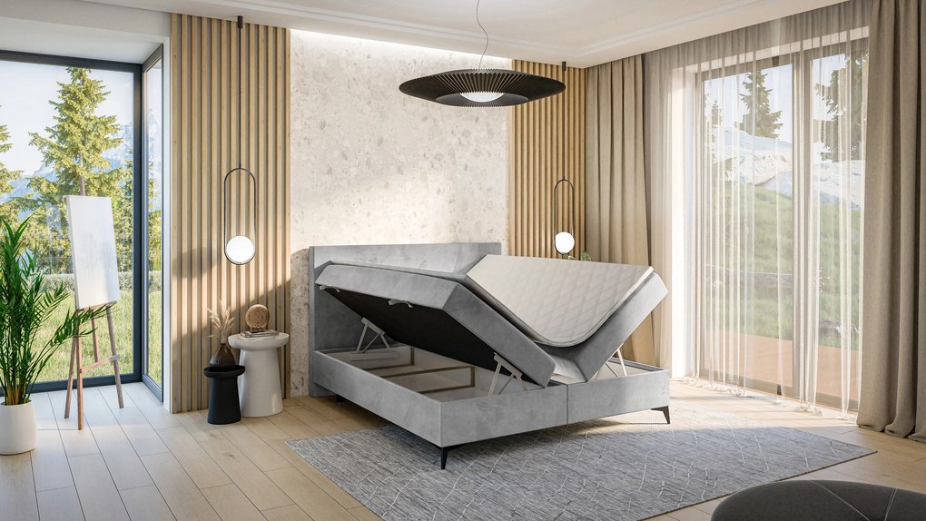Moderná boxspring posteľ Ravenna 200x200cm, sivá Magic Velvet