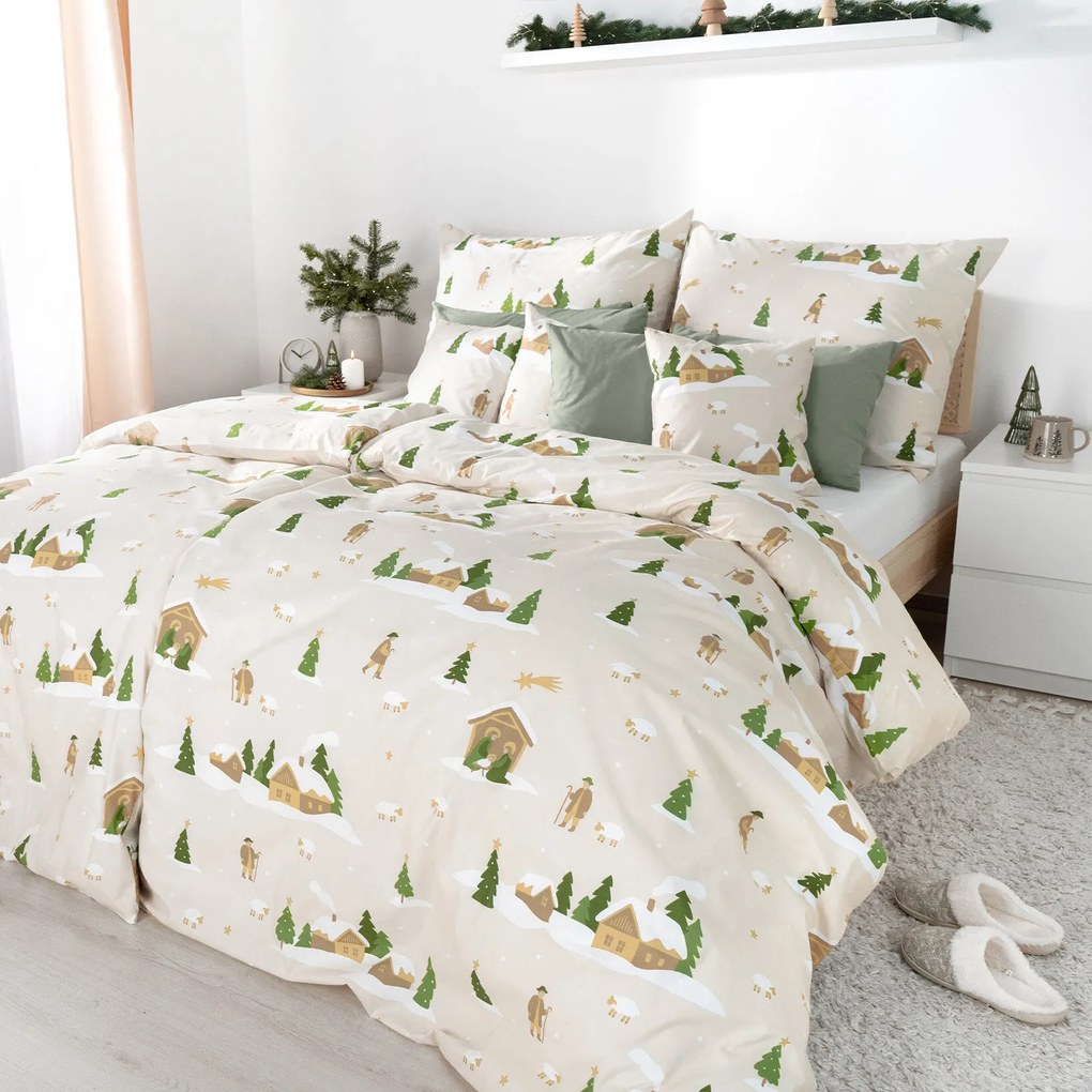 Goldea vianočné bavlnené posteľné obliečky - vianočné koledy 240 x 220 a 2ks 70 x 90 cm