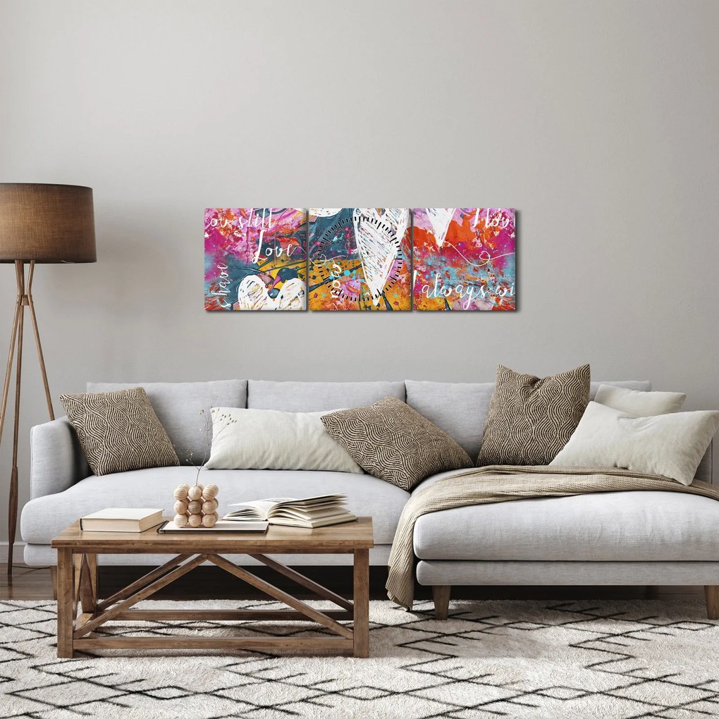 Obraz - Srdce na abstraktnom pozadí (s hodinami) (90x30 cm)
