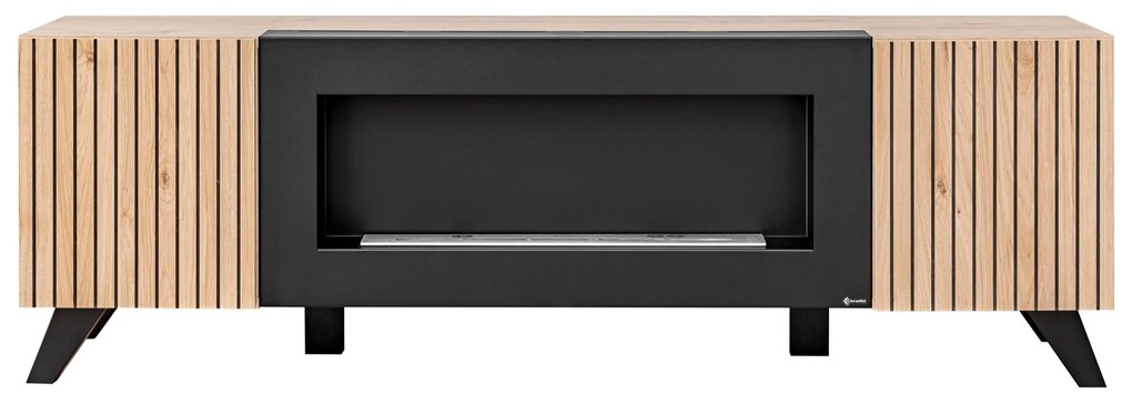 Tv stolík/skrinka Lyran K (s bio krbom) (hikora jackson + čierna). Akcia -19%. Vlastná spoľahlivá doprava až k Vám domov. 1097697