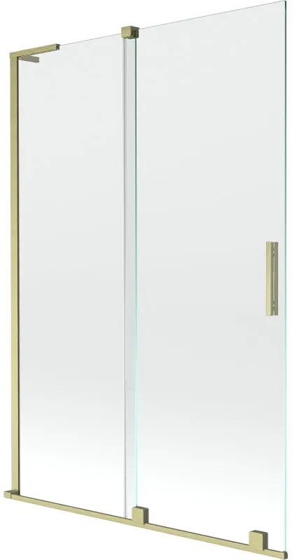 Mexen Velar L, 2-krídlová posuvná vaňová zástena 120 x 150 cm, 8mm číre sklo, zlatý matný profil, 896-120-003-01-55