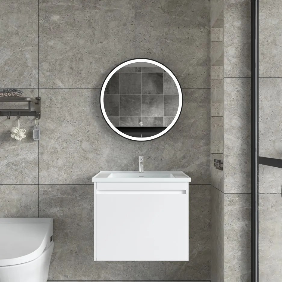 Erga Olivia, okrúhle LED zrkadlo 60cm, čierny kovový rám, 1380 lm, 6500K, predné osvetlenie, ERG-V01-202-6060-BK
