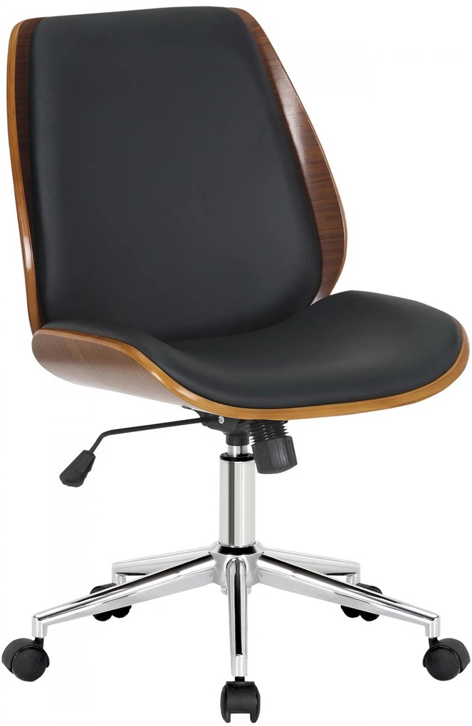 Design-Shop Kancelárska stolička Mitch - koženka, drevo, chróm rám - Čierna