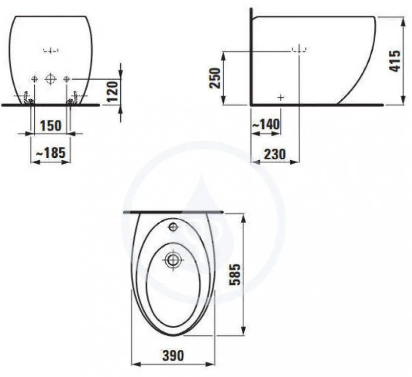 LAUFEN IlBagnoAlessi One Stojací bidet, 390 mm x 585 mm biela, s povrchom LCC, H8329714003041