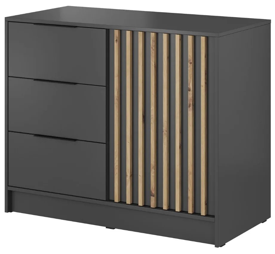 Nelly komoda s lištami, remeselný dub, grafit