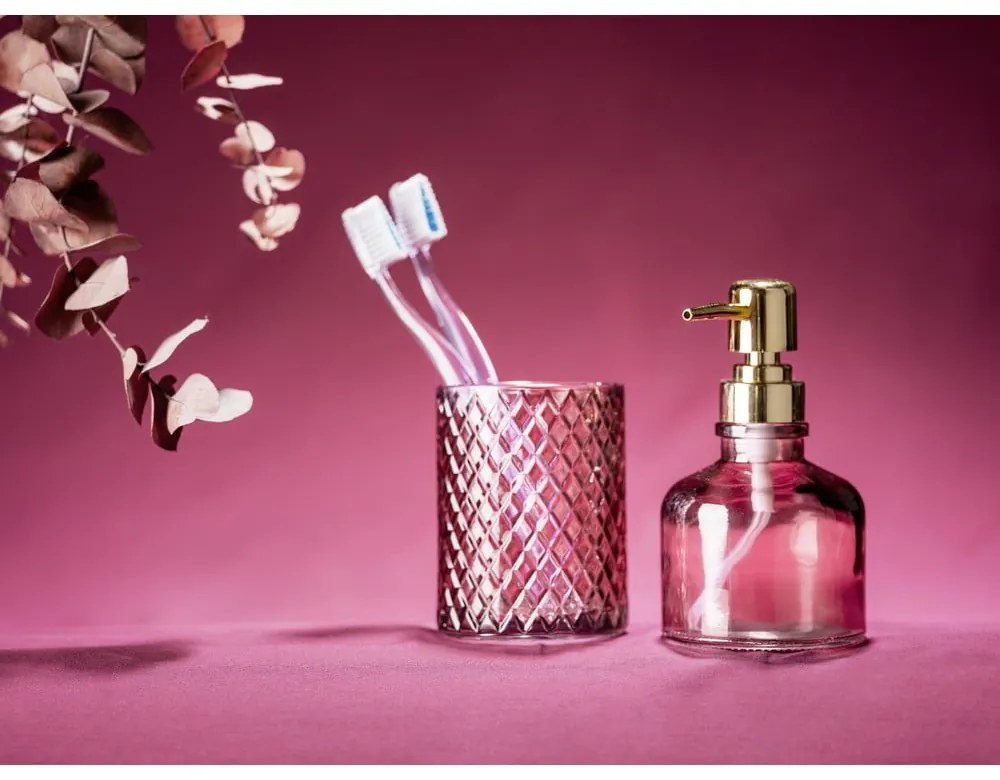 Tmavoružový sklenený téglik na zubné kefky Atessa – Wenko