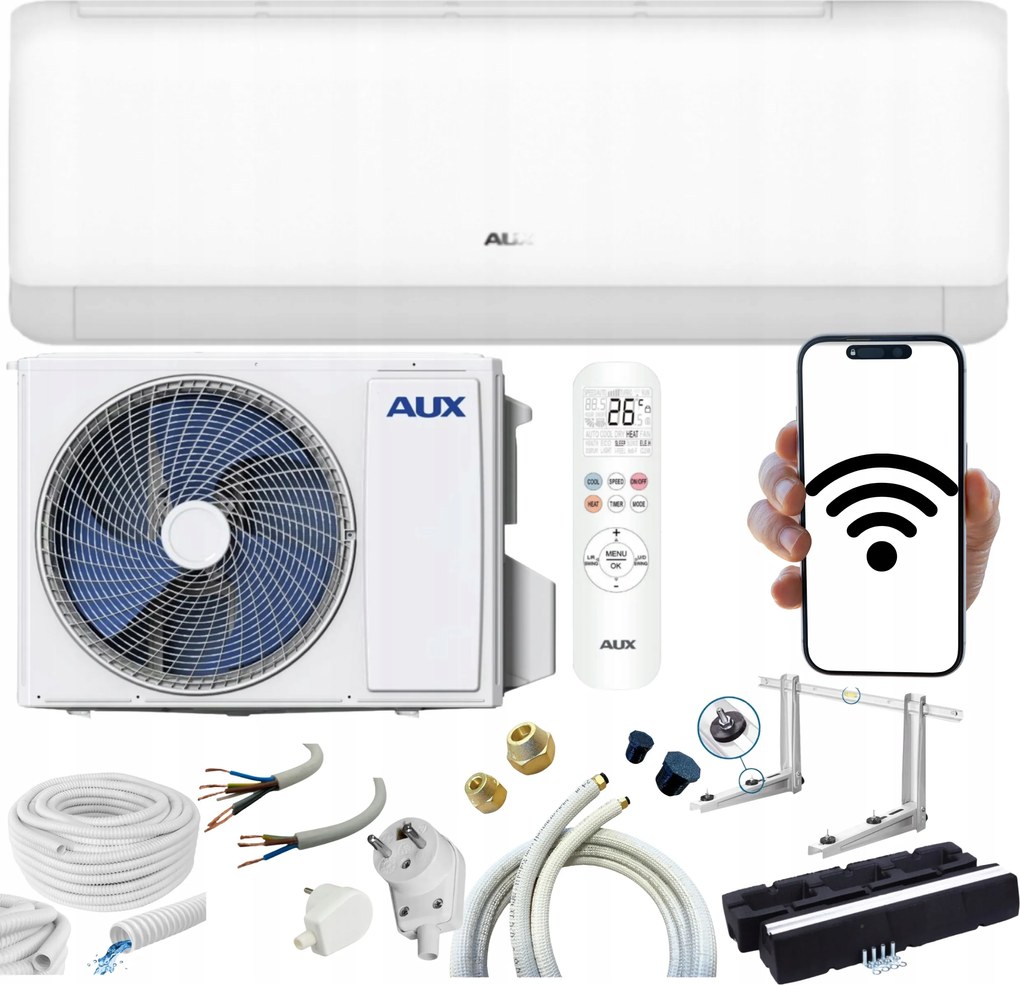 Nástenný klimatizátor Aux Q-Smart Plus 3,5 kW Wifi Ohrievanie Pripravený Na Montáž
